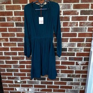 NEW Knox Rose Teal‎ Blue Long Sleeve Lace crochet Boho cottage midi Dress Small